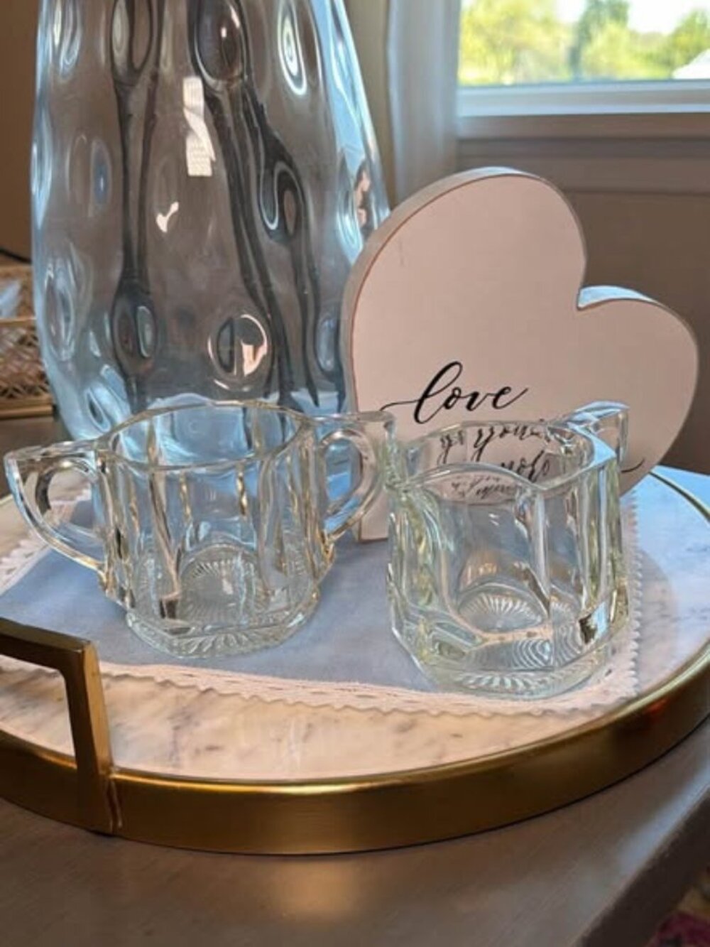 New notification in settings Vintage Glass Creamer and Sugar Bowl Set